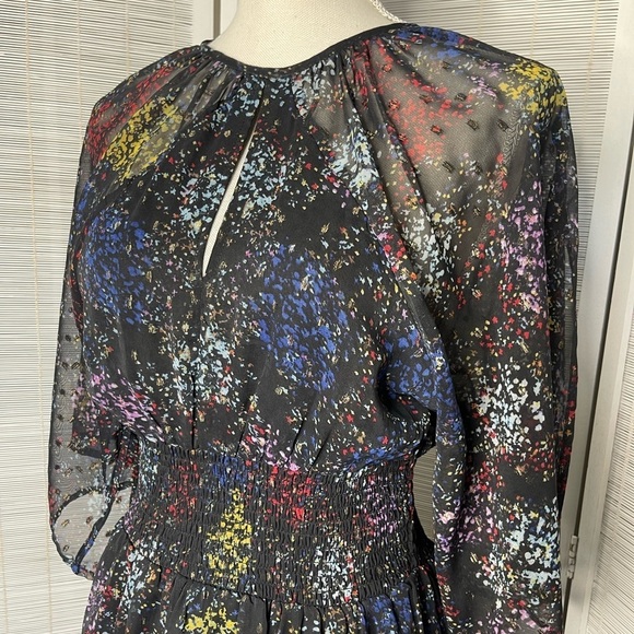 Free People Anna Metallic Black Base Multicolored Smocked Dress Size S - Picture 2 of 9
